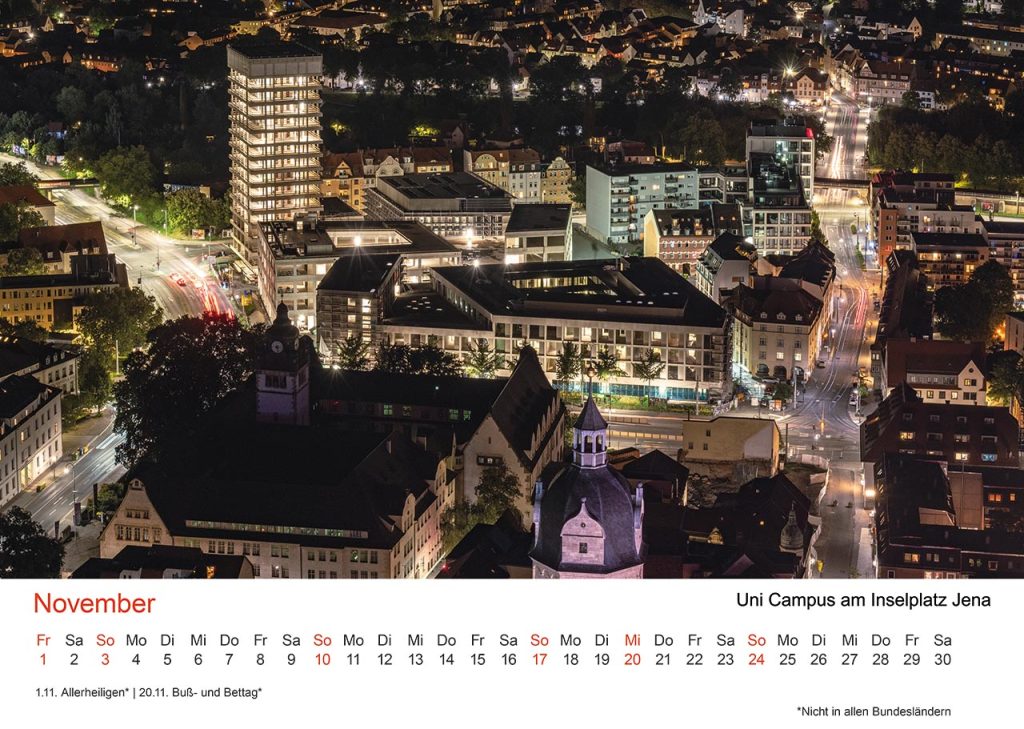 Jena Foto Kalender 2024, Monat November – Der Uni Campus in Jena entsteht, Langzeitbelichtung.