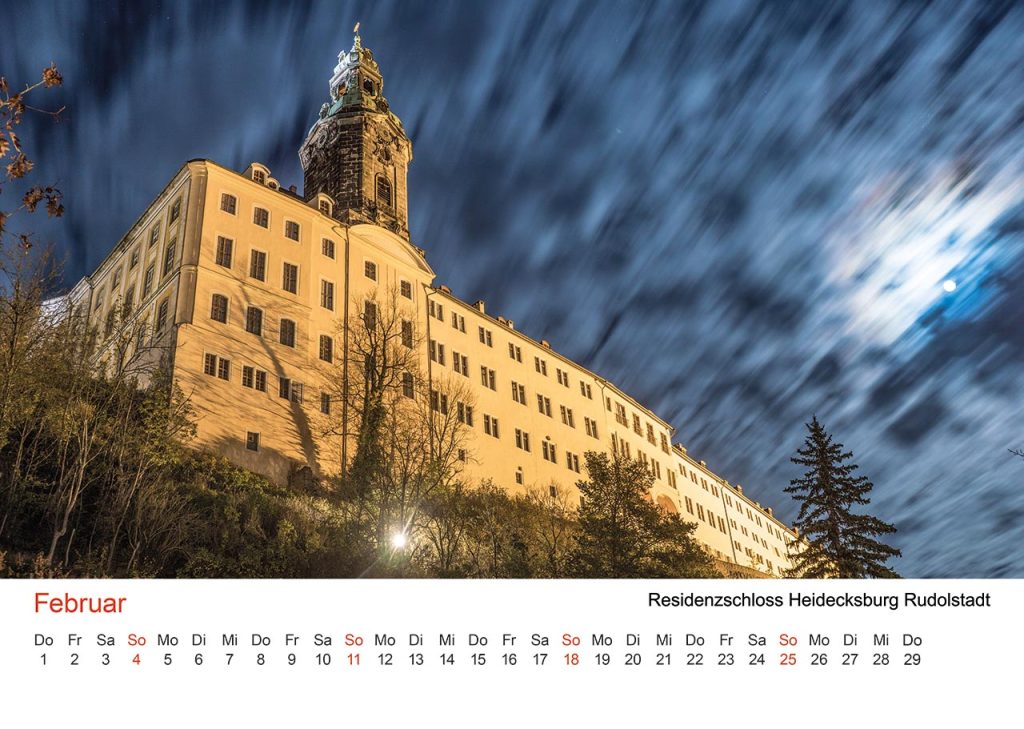 Thüringer Fotomomente 2024, Monat Februar – Eine Langzeitbelichtung des Residenzschlosses Heidecksburg in Rudolstadt.